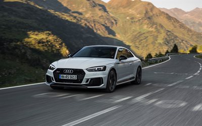 Audi RS5 Coupe, 2018, 4k, white RS5, sports coupe, new, German cars, Audi