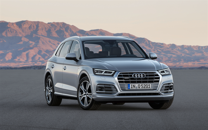 Audi Q5, 2018, 4k, de l&#39;argent Q5, VUS de luxe, voitures allemandes, Audi