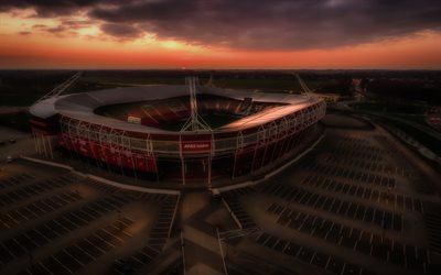 AFAS Stadion, football stadium, AZ Alkmaar, modern sports arena, sunset, evening, stadium, Alkmaar, Noord Holland, Netherlands