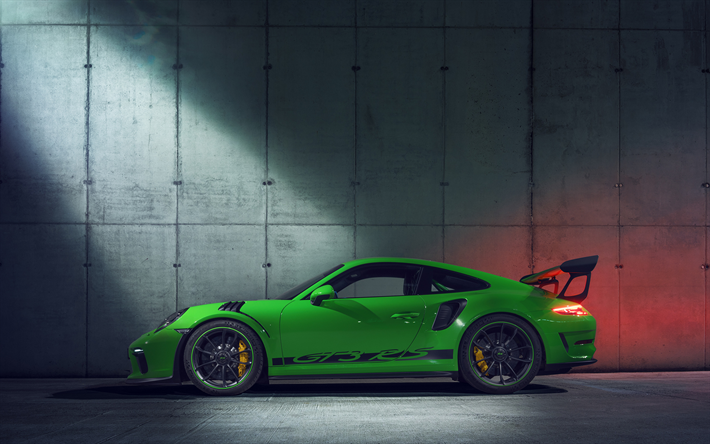 4k, el Porsche 911 GT3, la vista lateral, en 2018, los coches, TechART, tuning, supercars, Porsche