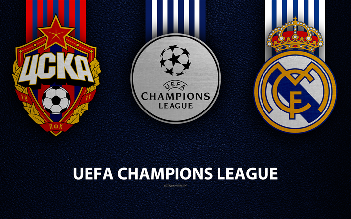 CSKA Moskova Real Madrid, 4k, deri dokusu, logolar, G Grubu, promo, UEFA Şampiyonlar Ligi, futbol oyunu, Futbol Kul&#252;b&#252; logoları, Avrupa