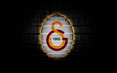 Galatasaray FC, black wall, logo, Super Lig, darkness, Turkish football club, football, soccer, fan art, Galatasaray SK, Turkey