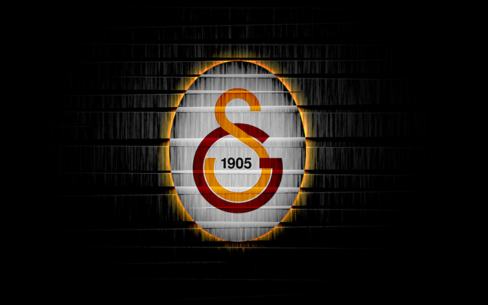 Galatasaray FC, black wall, logo, Super Lig, darkness, Turkish football club, football, soccer, fan art, Galatasaray SK, Turkey