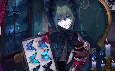 Hatsune Miku, butterflies, artwork, Vocaloid, darkness, Miku Hatsune, manga
