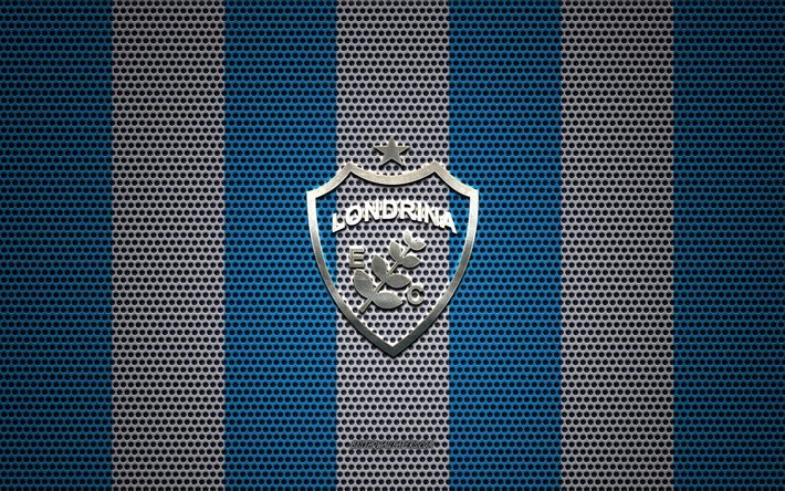 Logotipo de Londrina FC, club de f&#250;tbol brasile&#241;o, emblema de metal, fondo de malla de metal blanco azul, Londrina FC, Serie B, Londrina, Brasil, f&#250;tbol