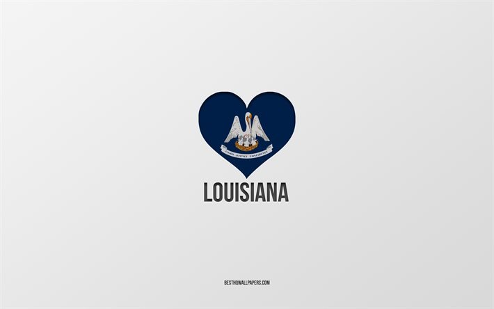 I Love Louisiana, &#201;tats am&#233;ricains, fond gris, &#201;tat de Louisiane, Etats-Unis, Coeur de drapeau de louisiane, villes pr&#233;f&#233;r&#233;es, Love Louisiana