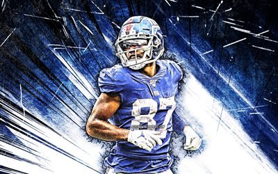 4k, Sterling Shepard, grunge art, New York Giants, football am&#233;ricain, NFL, Sterling Clay Shepard, NY Giants, blue abstract rays, Sterling Shepard 4K