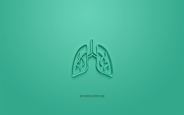 Icona polmoni 3d, sfondo verde, simboli 3D, polmoni, arte 3d creativa, icone 3D, segno Lungs, icone Eco 3d