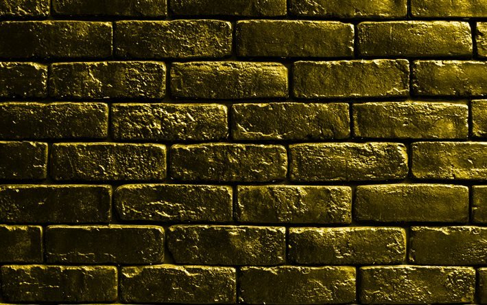 yellow brickwall, 4k, yellow bricks, bricks textures, brick wall, bricks background, yellow stone background, identical bricks, bricks, yellow bricks background