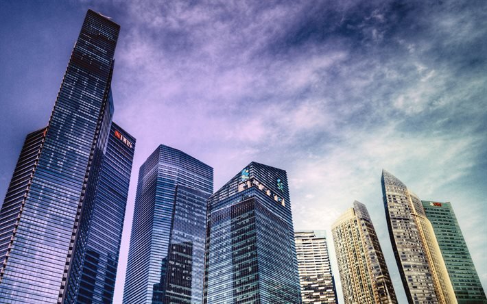 Singapore, 4k, cityscaoes, HDR, 高層ビル, 近代的な建物, アジア, シンガポール4K