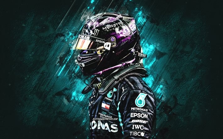 Lewis Hamilton, İngiliz yarış pilotu, Formula 1, Mercedes AMG Petronas Motorsport, F1, mavi taş arka plan