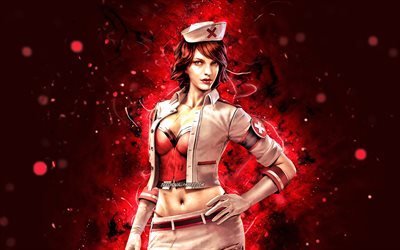 Olivia, 4k, red neon lights, 2020 games, Free Fire Battlegrounds, Garena Free Fire characters, Garena Free Fire, Olivia Free Fire