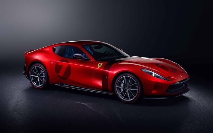 2020, Ferrari Omologata, 4k, exterior, vista frontal, cup&#234; esportivo vermelho, novo Omologata vermelho, supercarros, carros esportivos italianos, Ferrari