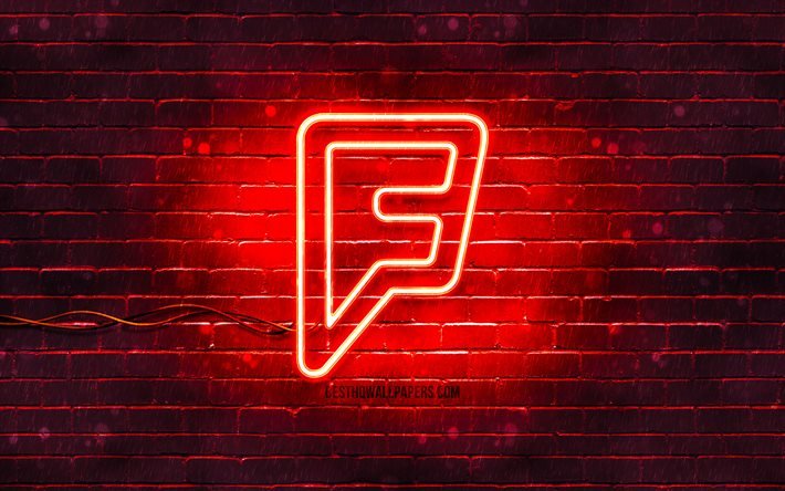 شعار Foursquare أحمر, 4 ك, الطوب الأحمر, شعار فورسكوير, شبكات التواصل الاجتماعي, شعار النيون فورسكوير, فورسكوير