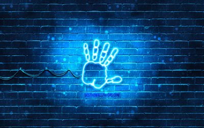 Handprint neon icon, 4k, blue background, neon symbols, Handprint, creative, neon icons, Handprint sign, people signs, Handprint icon, people icons