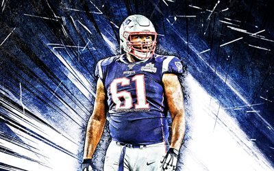 4k, Marcus Cannon, grunge art, NFL, New England Patriots, blue abstract rays, Marcus Darell Cannon, artwork, Marcus Cannon New England Patriots, Marcus Cannon 4K