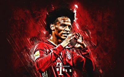 Leroy Sane, FC Bayern Munich, footballeur allemand, portrait, fond de pierre rouge, football, Bundesliga, Allemagne