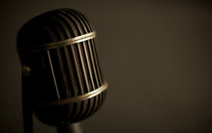ancien microphone de fer, concepts de musique, microphone r&#233;tro, fond avec microphone