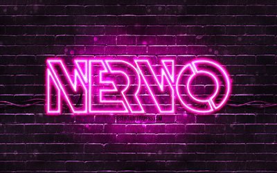 Nervo violette logo, 4k, superstars, Australienne, de DJs, de violet brickwall, Nervo logo, Olivia Nervo, Miriam Nervo, NERVO, stars de la musique, Nervo n&#233;on logo