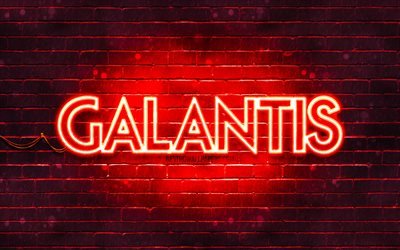 Logo rouge Galantis, 4k, superstars, DJs su&#233;dois, mur de briques rouges, logo Galantis, Christian Karlsson, Linus Eklow, Galantis, stars de la musique, logo au n&#233;on Galantis