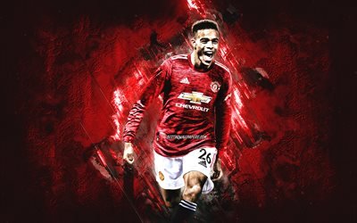 Mason Greenwood, Manchester United FC, English footballer, red stone background, football, Premier League