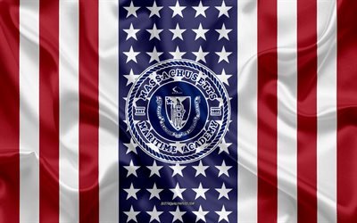 Massachusetts Maritime Academy Emblem, American Flag, Massachusetts Maritime Academy logo, Buzzards Bay, Massachusetts, USA, Massachusetts Maritime Academy