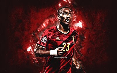 Michy Batshuayi, Nazionale di calcio belga, ritratto, calciatore belga, sfondo in pietra rossa, calcio, Belgio