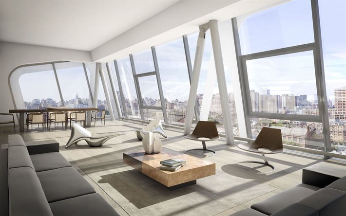 penthouse, modern design, living room, modern furniture