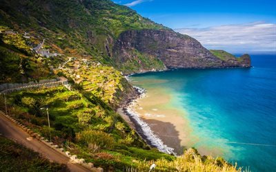 Madeira, mar, monta&#241;as, verano, sinuosa carretera, Portugal