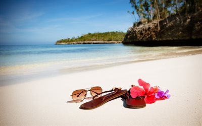vacances, plage, sable, accessoires de plage, de voyage, &#233;t&#233;, mer