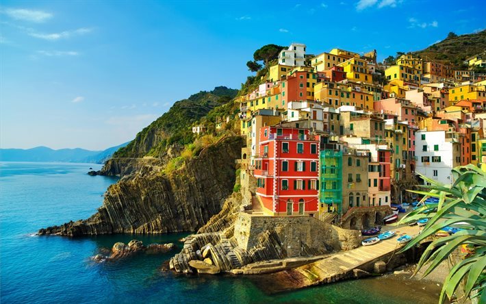 Italien, kusten, sommar, klippor, bay, Ligurien