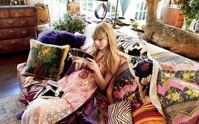Taylor Swift, cantor, loira, longo vestido cor-de-rosa, Cantora norte-americana