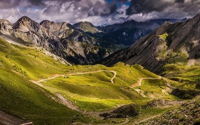 Alpes, montanha, vale da montanha, campos verdes, fl&#226;mulas, Fran&#231;a, Alpes Franceses