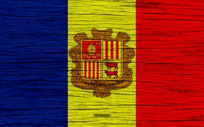 Bandera de Andorra, 4k, de Europa, de madera de textura, Andorra, la bandera, los s&#237;mbolos nacionales, la bandera de Andorra, el arte