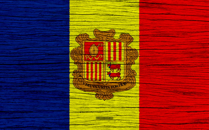 Flag of Andorra, 4k, Europe, wooden texture, Andorran flag, national symbols, Andorra flag, art, Andorra