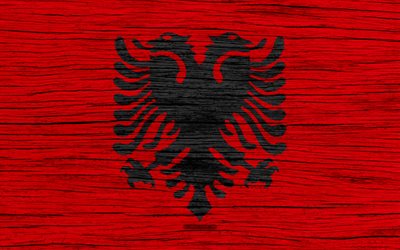 Flag of Albania, 4k, Europe, wooden texture, Albanian flag, national symbols, Albania flag, art, Albania