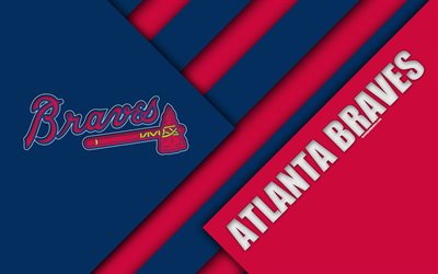 Atlanta Braves, MLB, 4K, punainen sininen abstraktio, logo, materiaali suunnittelu, baseball, Atlanta, USA, Major League Baseball