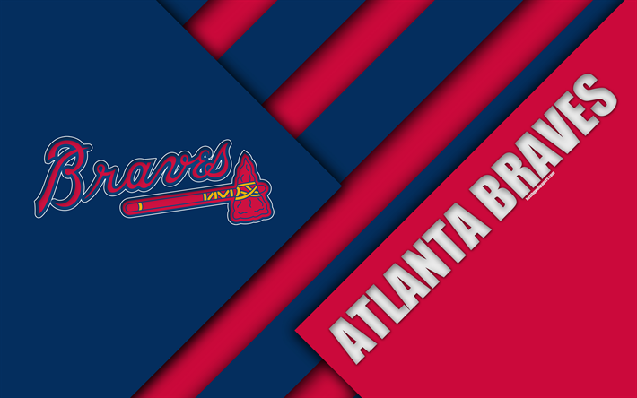 أتلانتا الشجعان, MLB, 4K, الأحمر الأزرق التجريد, شعار, تصميم المواد, البيسبول, أتلانتا, الولايات المتحدة الأمريكية, دوري البيسبول