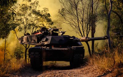 M1A1 Abrams, 4k, American tank, forest, Australia, modern armored vehicles, Australian Army