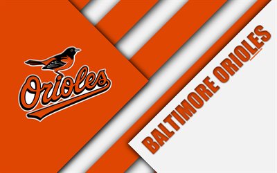 Baltimore Orioles, MLB, 4k, oranssi-valkoinen abstraktio, logo, materiaali suunnittelu, baseball, Baltimore, Meryland, USA, Major League Baseball