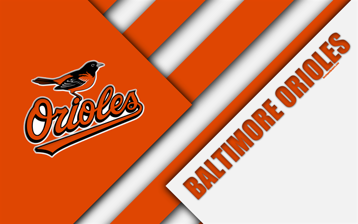 Orioles de Baltimore, MLB, 4k, orange-blanc, l&#39;abstraction, le logo, la conception de mat&#233;riaux, de baseball, de Baltimore, de Meryland, etats-unis, de la Ligue Majeure de Baseball