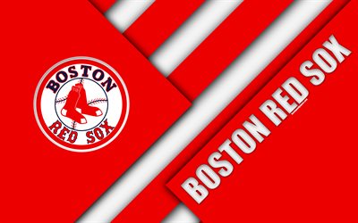 Boston Red Sox, MLB, 4k, red abstraction, logo, material design, baseball, Boston, Massachusetts, USA, Major League Baseball