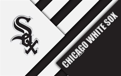 Chicago White Sox, MLB, 4k, valkoinen musta abstraktio, logo, materiaali suunnittelu, baseball, Chicago, Illinois, USA, Major League Baseball