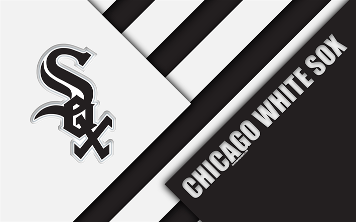 Los White Sox de Chicago, MLB, 4k, blanco negro abstracci&#243;n, logotipo, dise&#241;o de materiales, de b&#233;isbol, de Chicago, Illinois, estados UNIDOS, la Major League Baseball