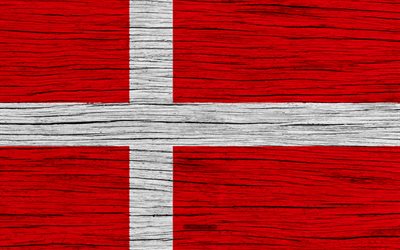 Flag of Denmark, 4k, Europe, wooden texture, Danish flag, national symbols, Denmark flag, art, Denmark