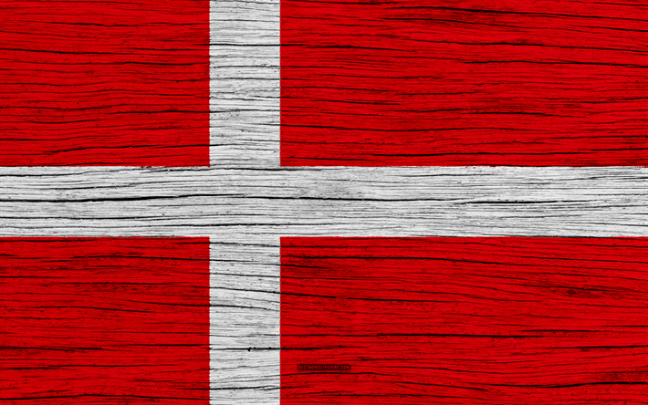 フラグのデンマーク, 4k, 欧州, 木肌, デンマークフラグ, 国立記号, 美術, デンマーク