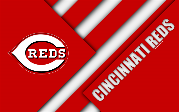 Rojos de Cincinnati, MLB, 4K, rojo, blanco abstracci&#243;n, logotipo, dise&#241;o de materiales, de b&#233;isbol, de Cincinnati, Ohio, estados UNIDOS, la Major League Baseball