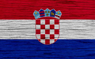 Flag of Croatia, 4k, Europe, wooden texture, Croatian flag, national symbols, Croatia flag, art, Croatia
