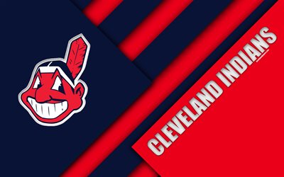 Cleveland Indians, MLB, 4K, azul cor-de-rosa de abstra&#231;&#227;o, logo, design de material, beisebol, Cleveland, Ohio, EUA, Major League Baseball