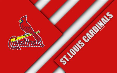St Louis Cardinals, MLB, 4K, red abstraction, logo, material design, baseball, St Louis, Missouri, USA, Major League Baseball, Central division